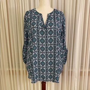 Cato Teal, Navy and Pink Patterned Tunic Top